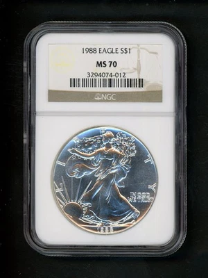 1988 US American Silver Eagle Dollar $1 NGC MS70 GEM UNC Blast White Spot Free - Image 1 of 4