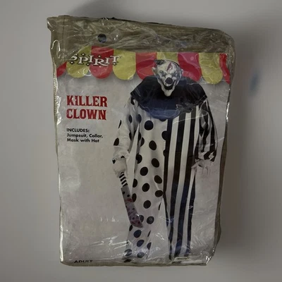Killer Clown Halloween Costume Black White Jumpsuit, Mask & Collar 3 Pc Mens OS - Image 1 of 4