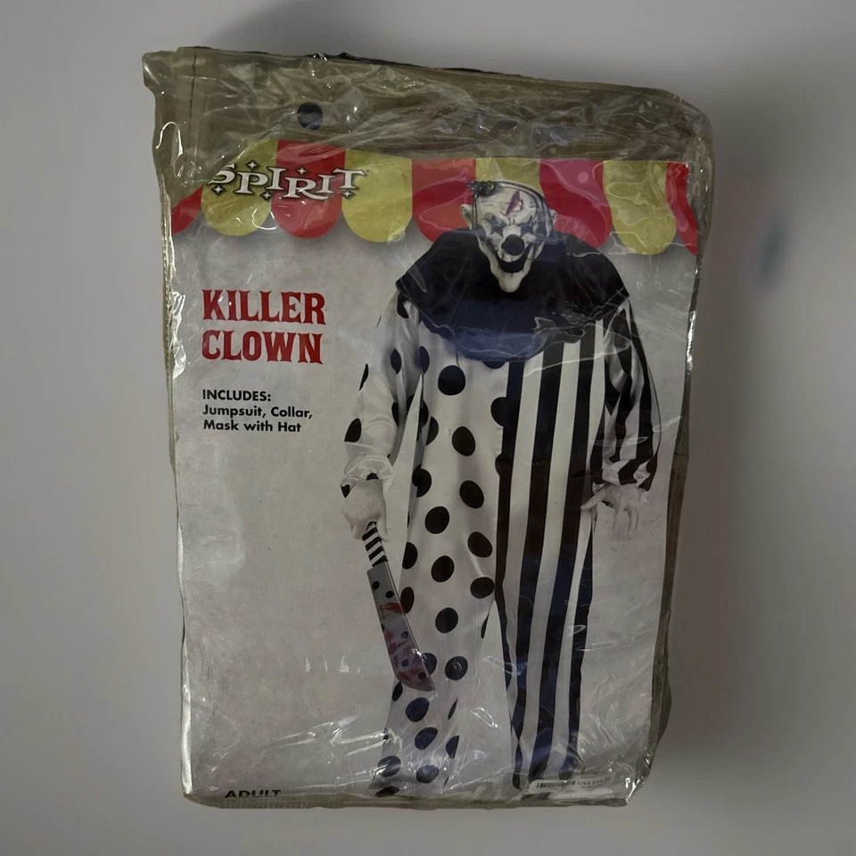 Disfraz de payaso asesino de Halloween negro blanco mono, máscara y cuello 3 piezas sistema operativo para hombre Foto 1 de 4