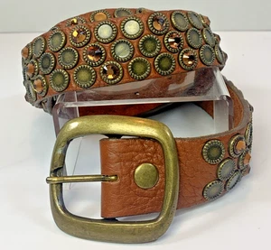 Leatherock Genuine Leather Amber Jewel Studded Bling Belt Size 34 US made - Picture 1 of 4