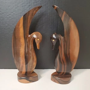 Vintage Rosewood MCM Carved Swan Birds 10.5 Inch Matching Duck / Goose Statues - Picture 1 of 9