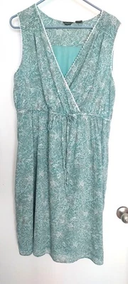 Vestido de sol Eddie Bauer verão algodão gramado forrado paisely azul-petróleo boho country tamanho 20W - Imagem 1 de 4