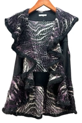 Alberto Makali Eyelash Scarf Vest S/M Purple Black Zebra Print Vibrant Waterfall - Image 1 of 4