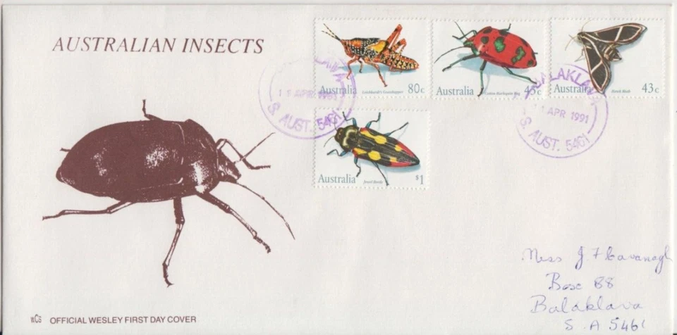 Stamps 1991 Australia Insects set of 4 on WCS Wesley cachet FDC Balaklava - Image 1 of 1