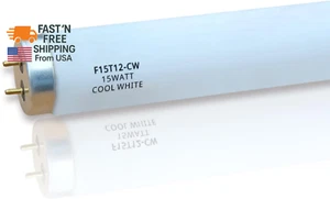 (4Pack) F15T12-CW 15W T12 Cool White 18" Fluorescent Light Bulb,Replace G E,Sylv - Picture 1 of 12