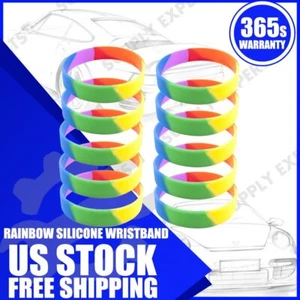 10 PCS LGBTQ Gay Pride Rubber Silicone Bracelet Transgender Double Rainbow - Picture 1 of 4