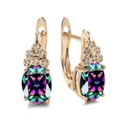 9ct Gold filled  Mystic Opal Fire Rainbow Crystal  Earrings FREE BOX (4468) - Image 1 of 4