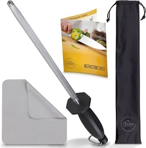 Chefast 10 in Honing Steel Knife Sharpening Rod Sharpener,Cleaning Cloth & Bag - Picture 1 of 6