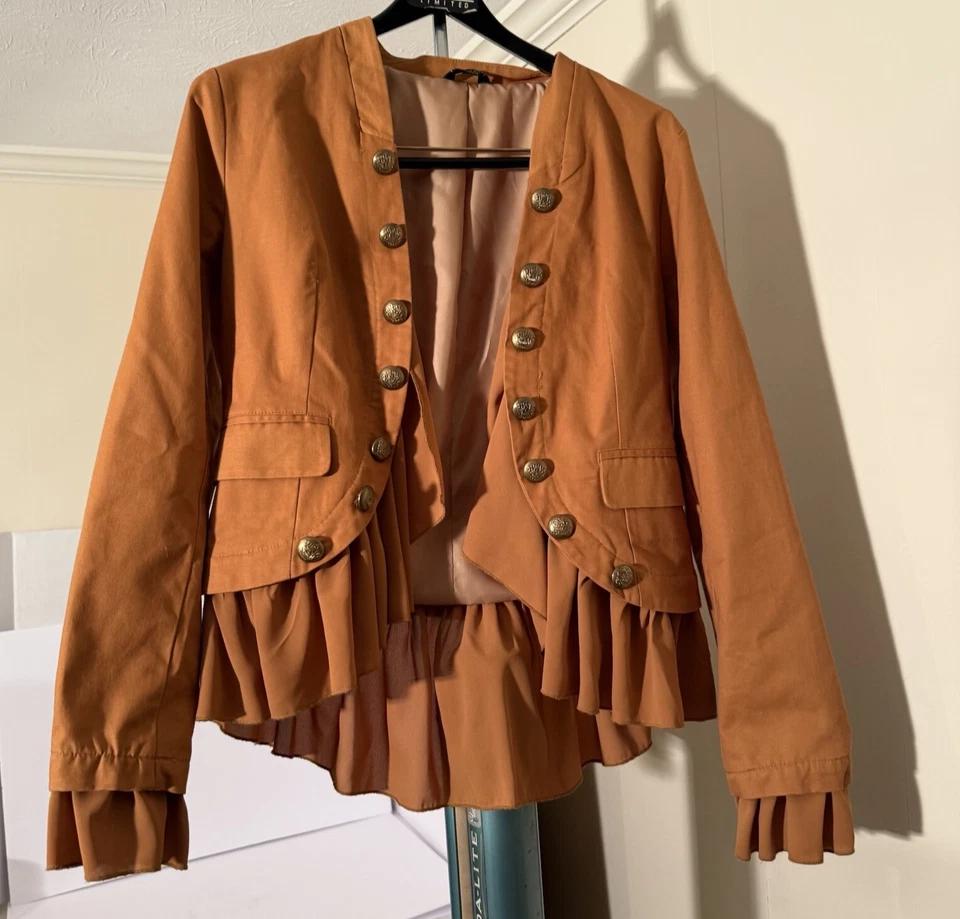 Chaqueta forrada con volantes Haoduoyi para este blazer militar marrón Foto 1 de 4