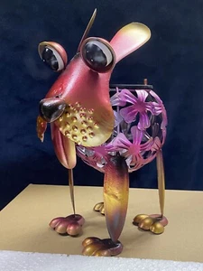 W-DIAN - Red Metal Solar Dog With Flower Body Garden Light - Picture 1 of 6