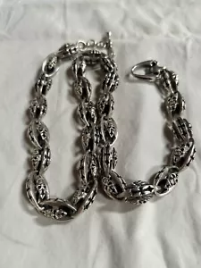 Vintage 24 Zoll Sterlingsilber Totenkopf Halskette schwer 197,6 Gramm Biker - Bild 1 von 8