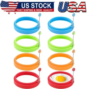 8Pcs Egg Ring Silicone Round Egg Cooking Rings Non-Stick Frying Egg Maker Molds - Picture 1 of 8