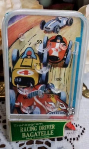 Vintage TETHER MIDGET CAR BAGATELLE Racing RACE Game by TRANSOGRAM Hand Pinball - Picture 1 of 7