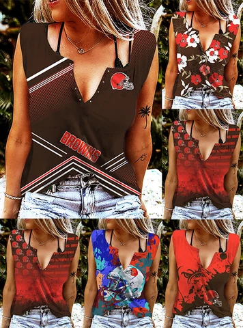 Cleveland Browns Women Deep V-neck Tank Top Ring Hole Vest Sleeveless T-shirts Cover