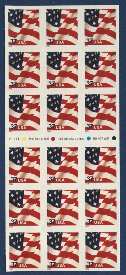 US 2002 Flag Stamp 37 cent Booklet of 18 (3625) . Mint Never Hinged - Image 1 of 1