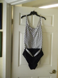 BLEU ROD BEATTIE PLUS SIZE 22W BLACK/WHITE, HIGH NECK X-BACK 1-PIECE SWIMSUIT - Picture 1 of 7