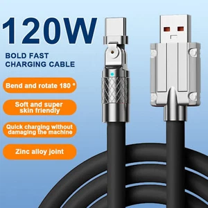 120 Watt Turbo Schnellladekabel USB Typ C Daten Ladekabel Handy Silikon Schwarz - Picture 1 of 8