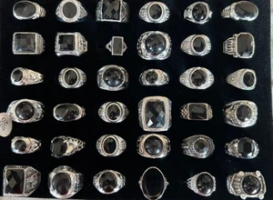 Venta al por mayor conjunto a granel 36 piezas anillos de moda negros grises plateados - Imagen 1 de 18