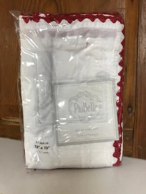 NEW Piu Belle Portugal  dinner napkins 19” Square WHITE W/ RED TRIM Q6 - Image 1 of 3