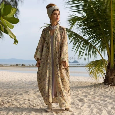 Helene Silk kimono long Sleeve Plus SizeBeach Festival Cardi Lounging Robe - Image 1 of 4