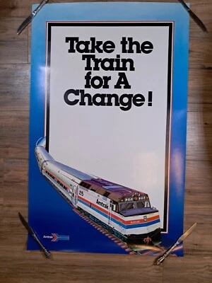 RARE Vtg AMTRAK Take the Train For A Change Travel Poster 25x40 - Изображение 1 из 4