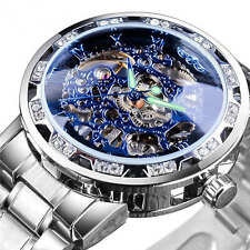 Luxury Men's Automatic Mechanical Stainless Steel Watch Diamond Hollow Skeleton