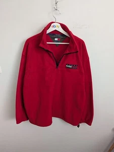Tommy Hilfiger Outdoors Jumper Mens Size L Red Sherpa Fleece 90s 1/4 Zip - Picture 1 of 11