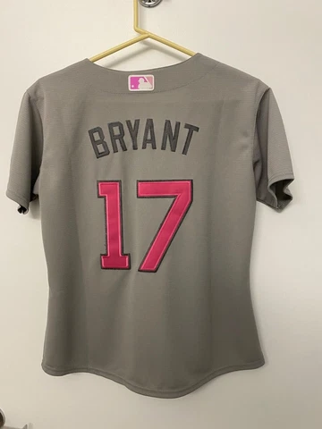 Chicago Cubs Kris Bryant #17 Jersey Majestic Cool Base Women's Large Gray & Pink Cover
