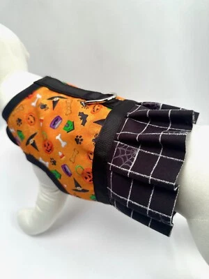 Naranja Halloween Temática Perro Arnés Chaleco Vestido con Volantes Falda Foto 1 de 3