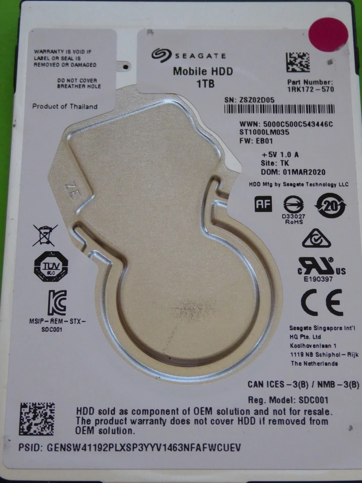 Seagate ST1000LM035 2016 - 2020 TK - WU | FW: SDM1 SDM3 LCM2 EB01 LFM1 ... - 1TB - Bild 1 von 1