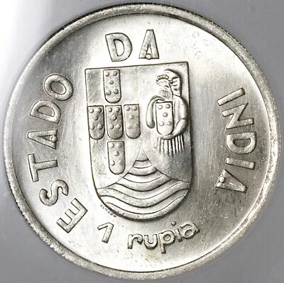 1935 NGC MS 65 India 1 Rupia Goa Portugal Colony Gem Silver Coin (25042502C) - Image 1 of 4