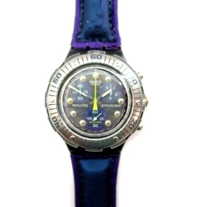 NEW Swatch AquaChrono Watch RIVETS SBM108 w/ Case & Papers READ NOTES BAD BAND - Picture 1 of 12
