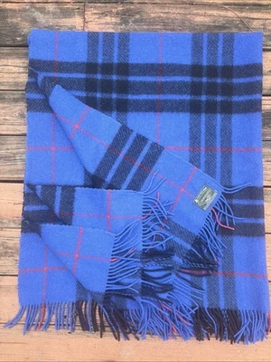 Connemara Foxford Ireland Pure Wool Rug Fringed Blanket Royal Blue Plaid 60x74” - Image 1 of 4