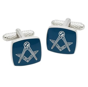 Masonic Sign Cufflinks Rhodium Blue - Onyx Art CK744 Freemason Symbol Cuff Links - Picture 1 of 5