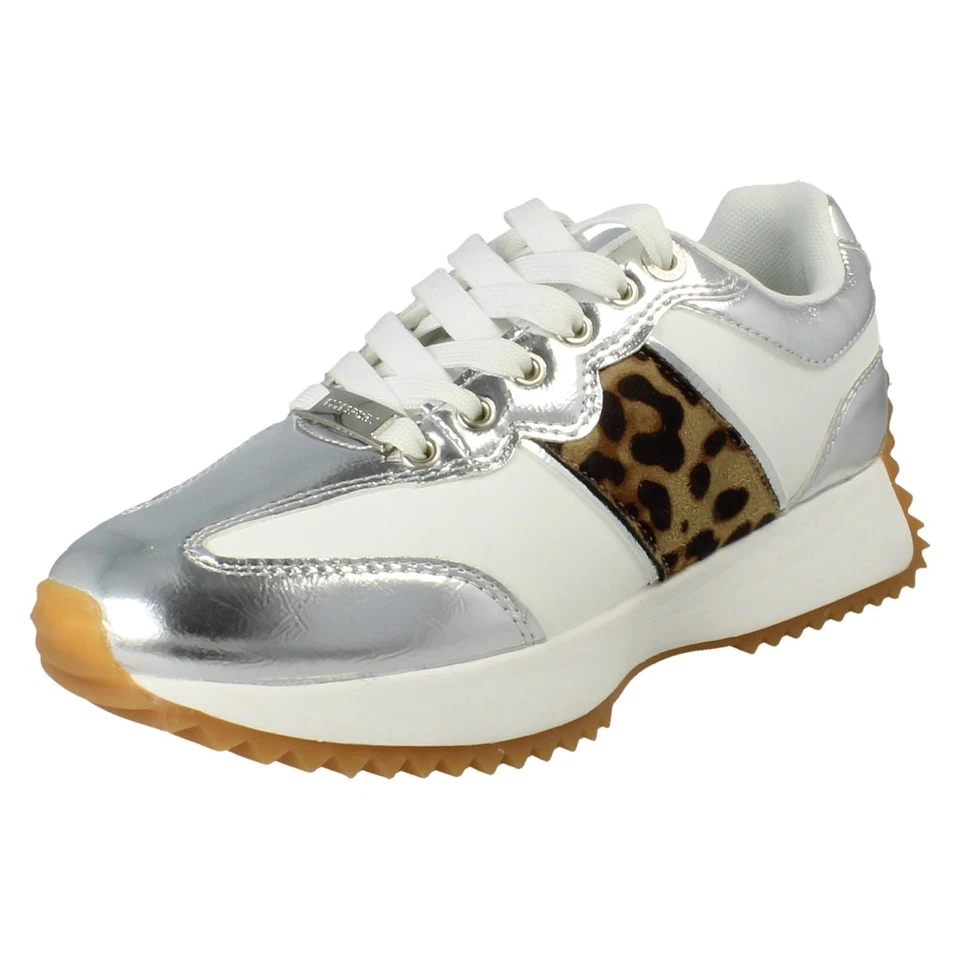 Damen Elle Sport Schnürer Weiß Silber Turnschuhe Freizeitschuhe F7r330 - Bild 1 von 1