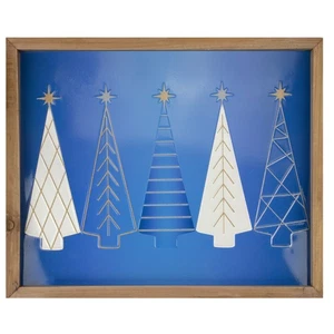 Northlight 17.75" Enmarcado Azul y Blanco Árbol de Navidad Madera Decoración de Pared - Imagen 1 de 5