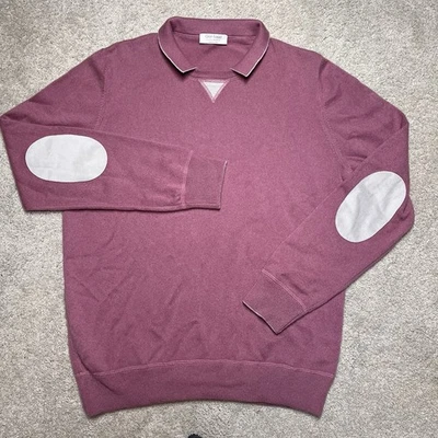 Suéter de cachemir Gran Sasso para hombre rosa mediano suéter italiano parche en el codo cuello Foto 1 de 4
