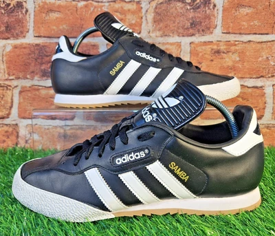 ADIDAS ORIGINALS SAMBA SUPER SCARPE DA GINNASTICA TAGLIA 9 PELLE NERA / BORDO BIANCO - Immagine 1 di 4