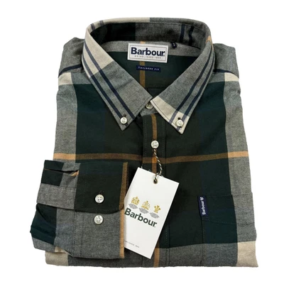 Camisa Barbour Para Hombre Grande Verde Gris Antiguo Tartán Ajuste A Medida Abotonada Foto 1 de 4