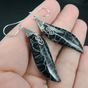 Pendientes de plata de ley 925 lágrima de coral natural negro joyería, RCE-258 - Imagen 1 de 6
