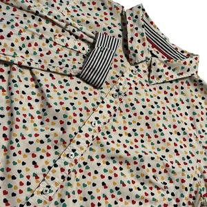 Talbots Women Button Down Top Size M White Colorful Hearts Novelty Cotton Shirt - Picture 1 of 8