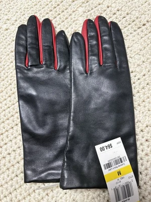Nuevos Guantes Charter Club Vintage Negros y Rojos Cuero Genuino Talla M Foto 1 de 3