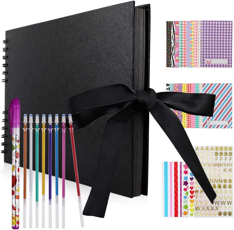 Hianjoo Photo Album Scrapbook with 80 Pages (40 Sheets) Black Pages Memory Bo...
