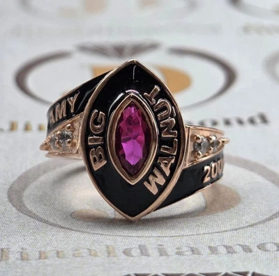 Custom Big Walnut Class Ring Gold Plated Pink Marquise Gemstone Graduation Gift - Image 1 of 4