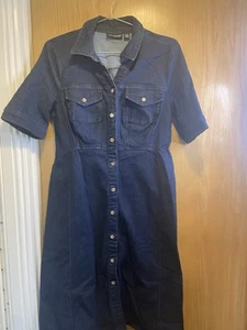 Nina Leonard Elbow Sleeve Button Up Stretch Denim Dress, Size S, Indigo, BNWOT - Picture 1 of 5