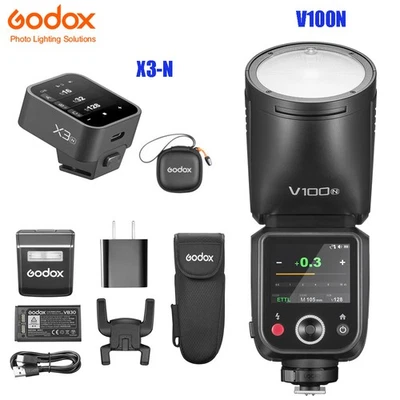 Godox V100N 2.4G 100W TTL HSS Speedlite Touchscreen Flash for Nikon+X3-N Trigger - Image 1 of 4