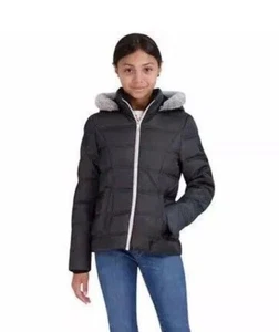 SAGE Collective Youth Girls Faux Fur Hooded Puffer Jacket Coat Black Size S - Picture 1 of 10