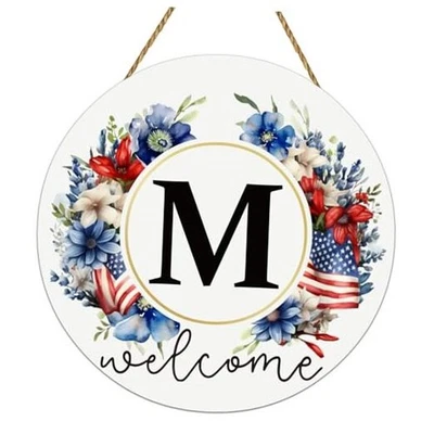 Patriotic Decorations Monogram 4th of July Wreaths for Front Door Letter M - Image 1 of 4