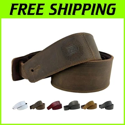 Correa de guitarra de cuero de grano completo - marrón whisky 2" Foto 1 de 4