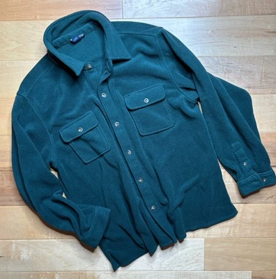 Lands End Hombres XL Verde Vellón Camisa Chaqueta Cazadora Botón Frontal Cabina Exterior Foto 1 de 4